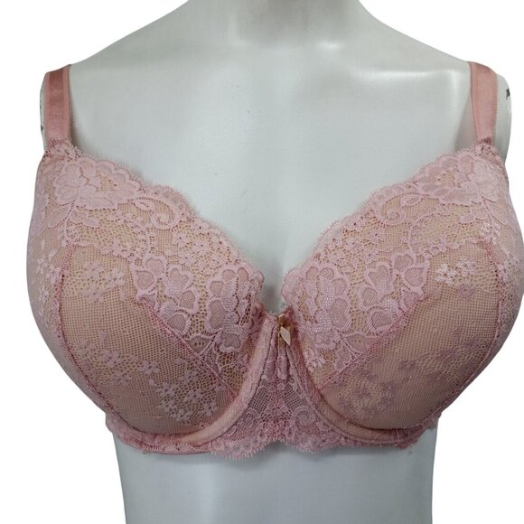 Victorias Secret Lined Demi Pink Underwire Lace Bra Size 38DD Adjustable Beige - Picture 8 of 10